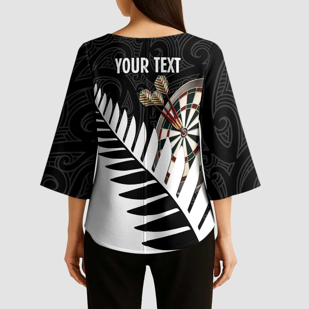 Personalised New Zealand Darts Kimono Sleeve Blouse Silver Fern Aotearoa Maori Pattern - Aussie Hoodie