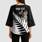 Personalised New Zealand Darts Kimono Sleeve Blouse Silver Fern Aotearoa Maori Pattern - Aussie Hoodie