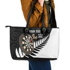 Personalised New Zealand Darts Leather Tote Bag Silver Fern Aotearoa Maori Pattern - Aussie Hoodie