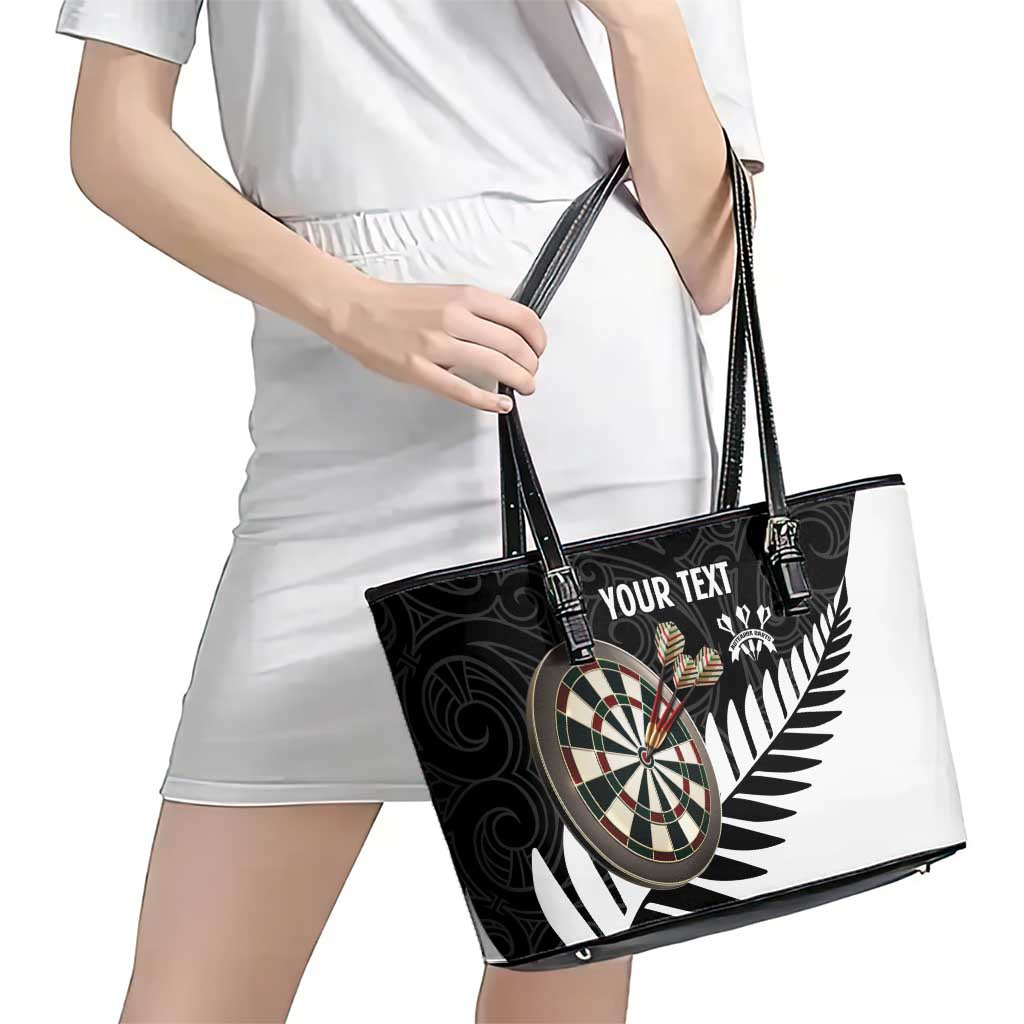 Personalised New Zealand Darts Leather Tote Bag Silver Fern Aotearoa Maori Pattern - Aussie Hoodie