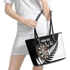 Personalised New Zealand Darts Leather Tote Bag Silver Fern Aotearoa Maori Pattern - Aussie Hoodie