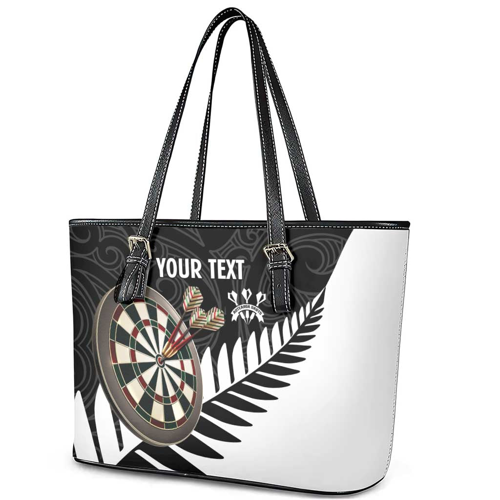 Personalised New Zealand Darts Leather Tote Bag Silver Fern Aotearoa Maori Pattern - Aussie Hoodie