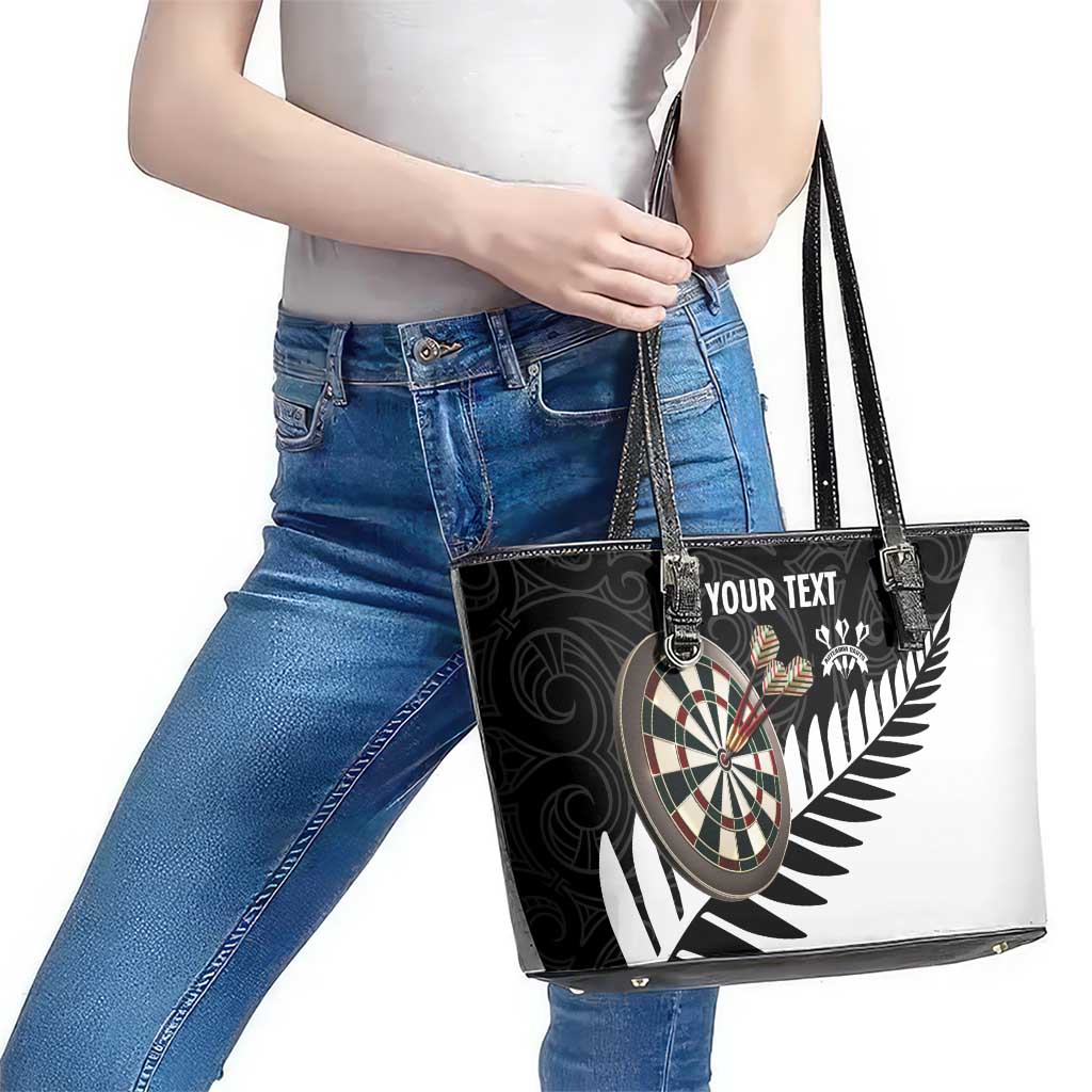 Personalised New Zealand Darts Leather Tote Bag Silver Fern Aotearoa Maori Pattern - Aussie Hoodie
