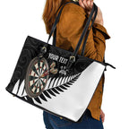 Personalised New Zealand Darts Leather Tote Bag Silver Fern Aotearoa Maori Pattern - Aussie Hoodie