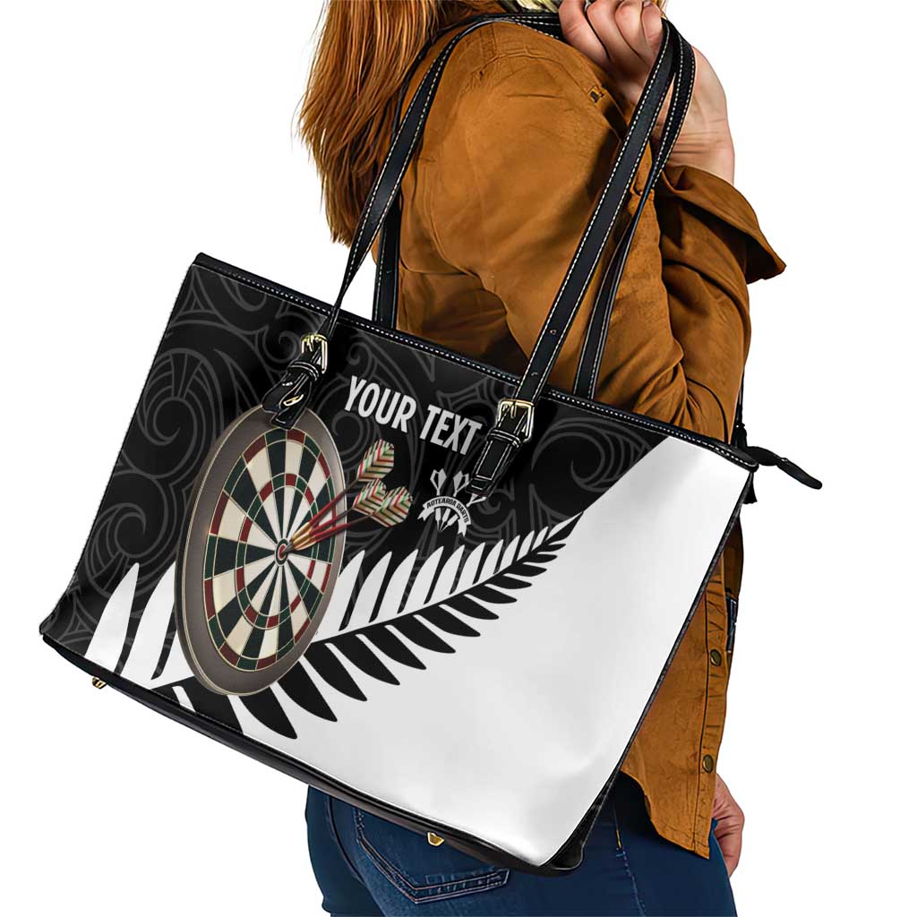 Personalised New Zealand Darts Leather Tote Bag Silver Fern Aotearoa Maori Pattern - Aussie Hoodie