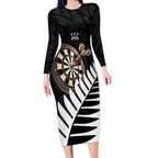 Personalised New Zealand Darts Long Sleeve Bodycon Dress Silver Fern Aotearoa Maori Pattern - Aussie Hoodie