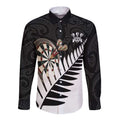 Personalised New Zealand Darts Long Sleeve Button Shirt Silver Fern Aotearoa Maori Pattern - Aussie Hoodie