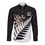 Personalised New Zealand Darts Long Sleeve Button Shirt Silver Fern Aotearoa Maori Pattern - Aussie Hoodie