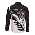 Personalised New Zealand Darts Long Sleeve Button Shirt Silver Fern Aotearoa Maori Pattern - Aussie Hoodie