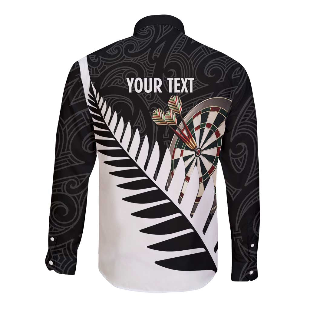 Personalised New Zealand Darts Long Sleeve Button Shirt Silver Fern Aotearoa Maori Pattern - Aussie Hoodie