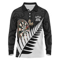 Personalised New Zealand Darts Long Sleeve Polo Shirt Silver Fern Aotearoa Maori Pattern - Aussie Hoodie