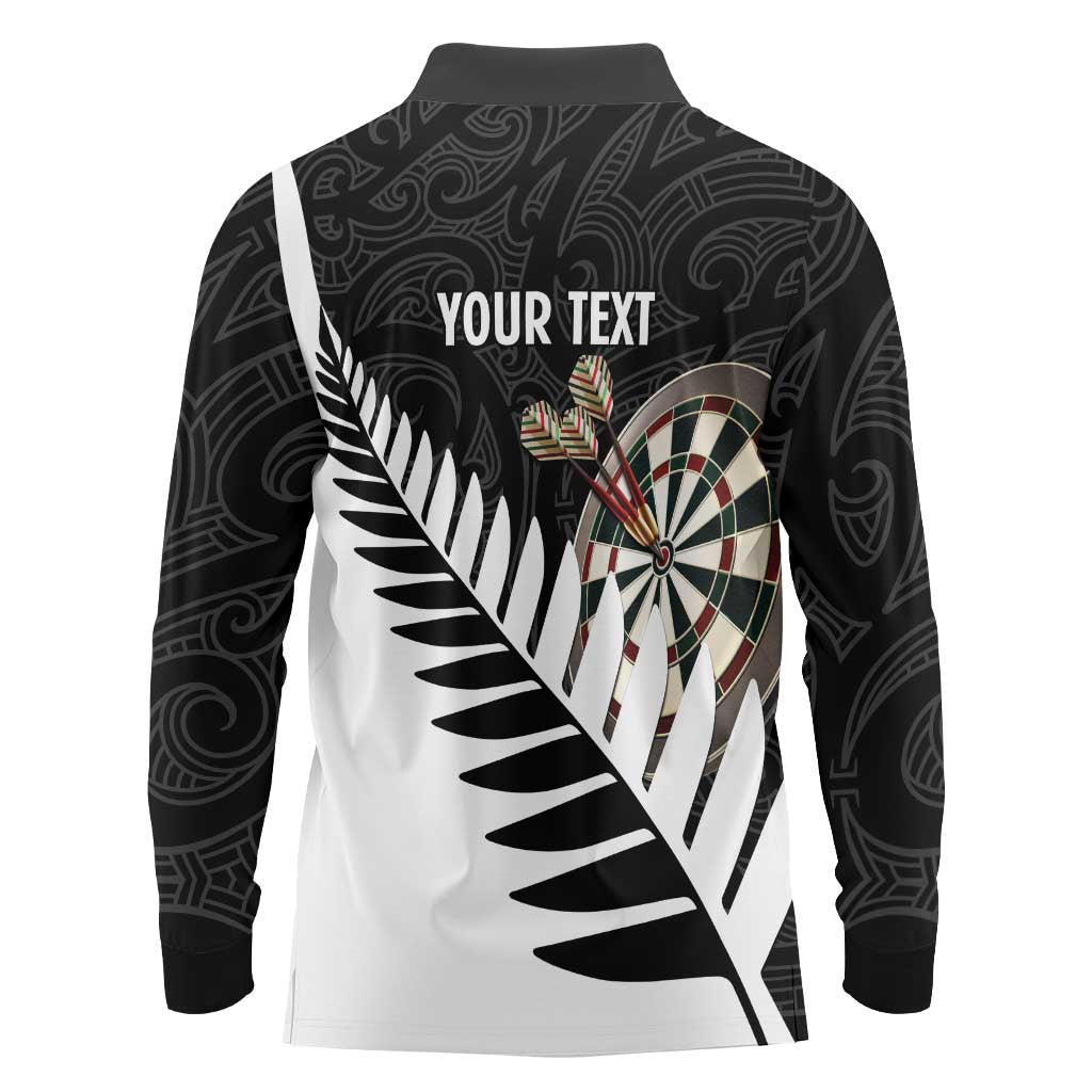 Personalised New Zealand Darts Long Sleeve Polo Shirt Silver Fern Aotearoa Maori Pattern - Aussie Hoodie