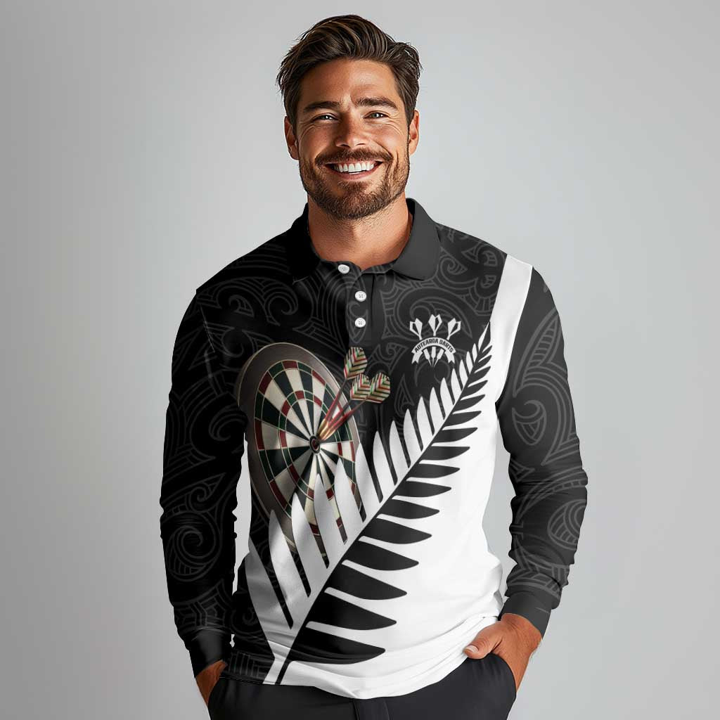 Personalised New Zealand Darts Long Sleeve Polo Shirt Silver Fern Aotearoa Maori Pattern - Aussie Hoodie
