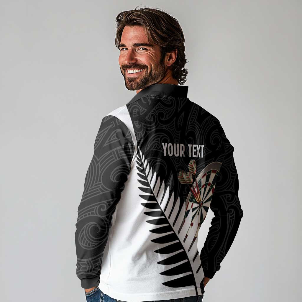 Personalised New Zealand Darts Long Sleeve Polo Shirt Silver Fern Aotearoa Maori Pattern - Aussie Hoodie