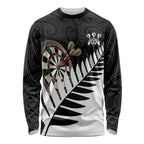 Personalised New Zealand Darts Long Sleeve Shirt Silver Fern Aotearoa Maori Pattern - Aussie Hoodie
