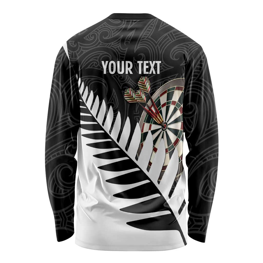 Personalised New Zealand Darts Long Sleeve Shirt Silver Fern Aotearoa Maori Pattern - Aussie Hoodie