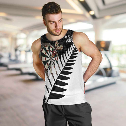 Personalised New Zealand Darts Men Tank Top Silver Fern Aotearoa Maori Pattern - Aussie Hoodie