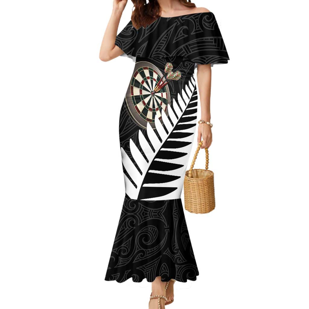 Personalised New Zealand Darts Mermaid Dress Silver Fern Aotearoa Maori Pattern - Aussie Hoodie