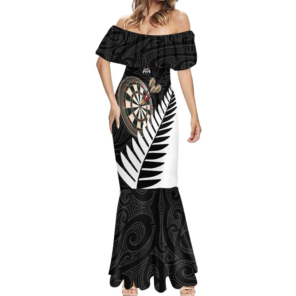 Personalised New Zealand Darts Mermaid Dress Silver Fern Aotearoa Maori Pattern - Aussie Hoodie