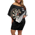 Personalised New Zealand Darts Off Shoulder Short Dress Silver Fern Aotearoa Maori Pattern - Aussie Hoodie