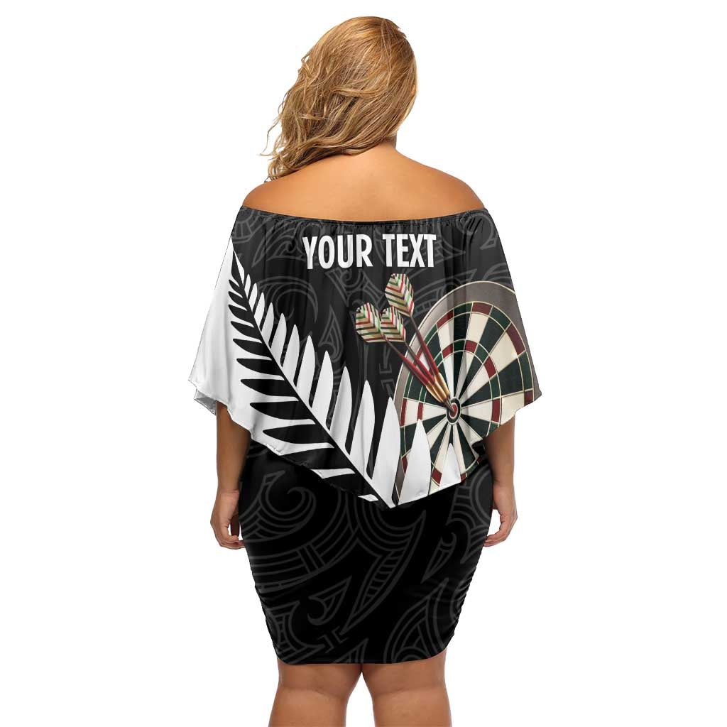 Personalised New Zealand Darts Off Shoulder Short Dress Silver Fern Aotearoa Maori Pattern - Aussie Hoodie