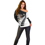 Personalised New Zealand Darts Off Shoulder Sweater Silver Fern Aotearoa Maori Pattern - Aussie Hoodie