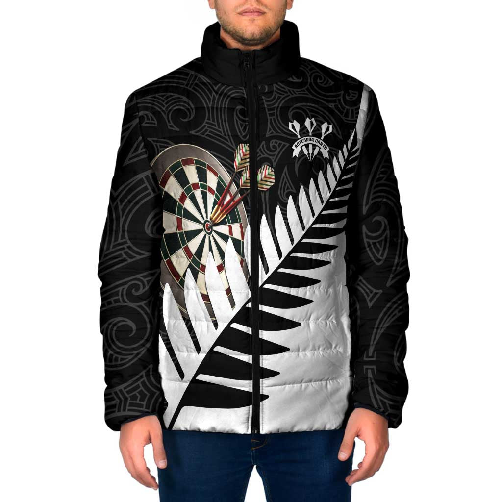 Personalised New Zealand Darts Padded Jacket Silver Fern Aotearoa Maori Pattern - Aussie Hoodie
