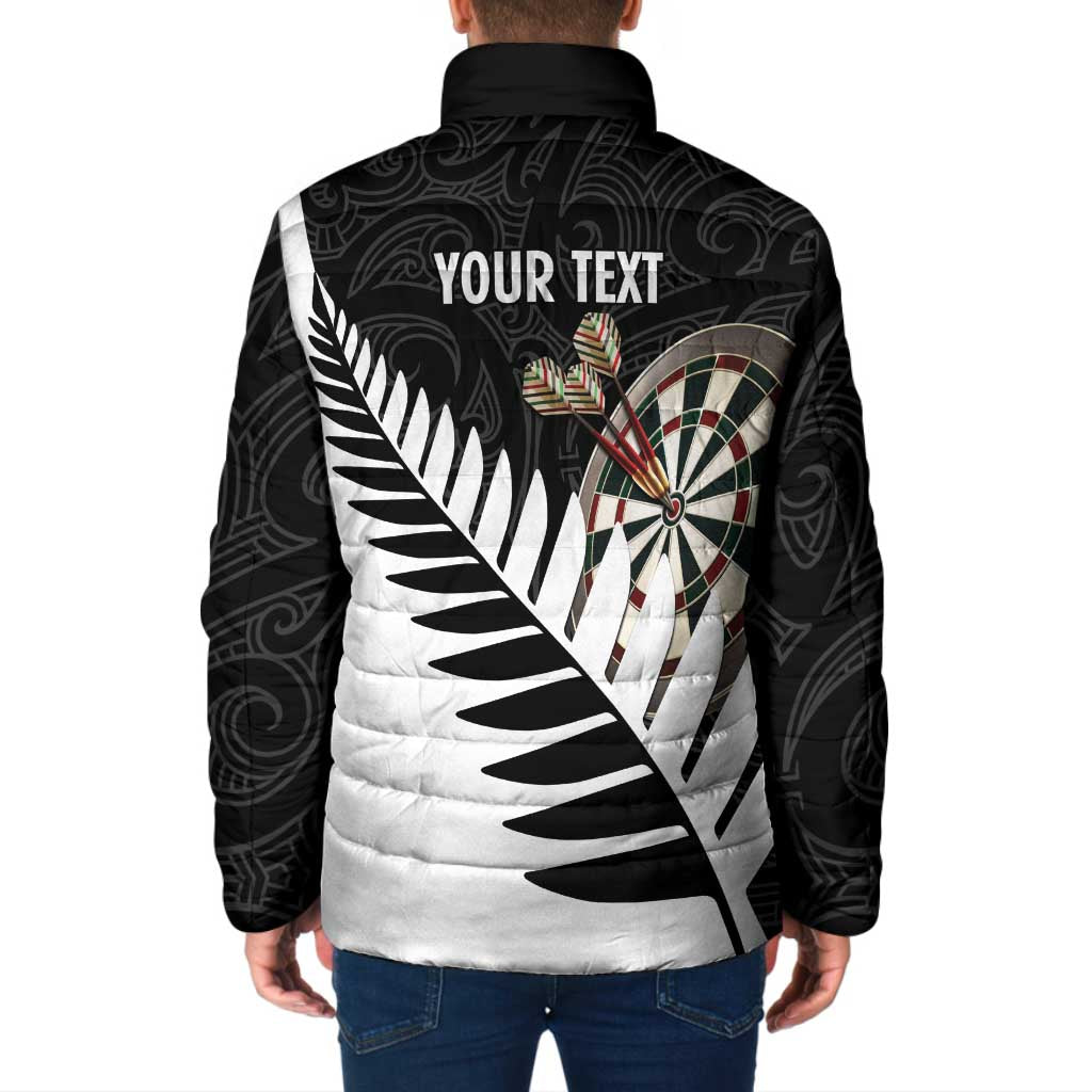 Personalised New Zealand Darts Padded Jacket Silver Fern Aotearoa Maori Pattern - Aussie Hoodie
