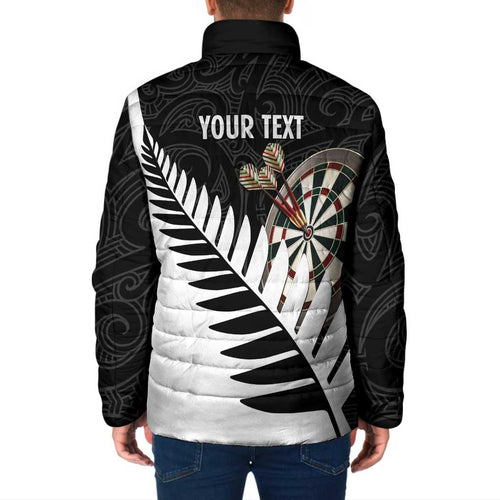 Personalised New Zealand Darts Padded Jacket Silver Fern Aotearoa Maori Pattern - Aussie Hoodie