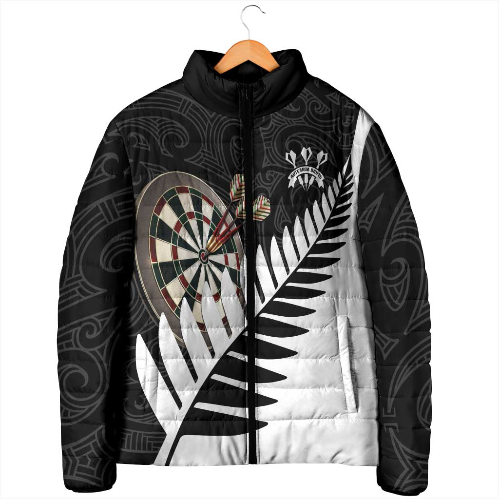 Personalised New Zealand Darts Padded Jacket Silver Fern Aotearoa Maori Pattern - Aussie Hoodie
