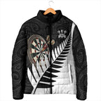 Personalised New Zealand Darts Padded Jacket Silver Fern Aotearoa Maori Pattern - Aussie Hoodie