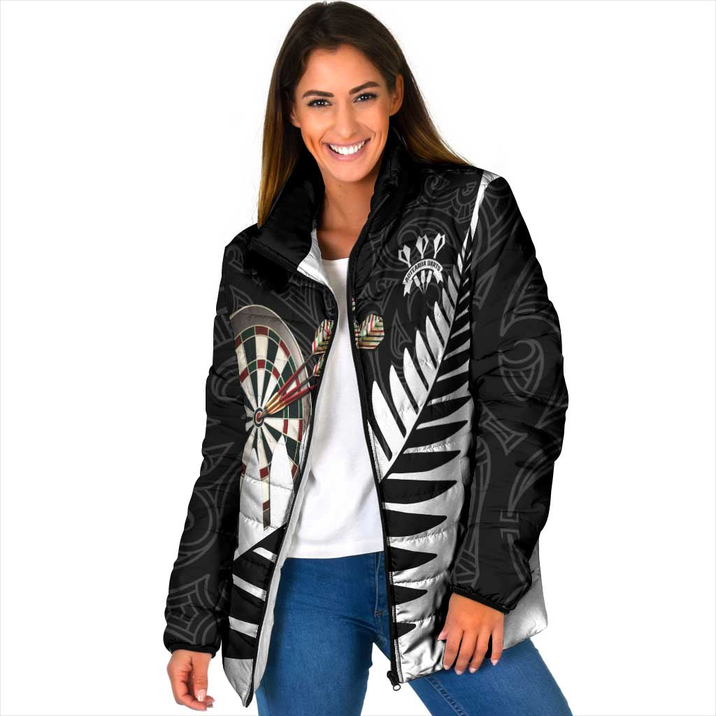 Personalised New Zealand Darts Padded Jacket Silver Fern Aotearoa Maori Pattern - Aussie Hoodie