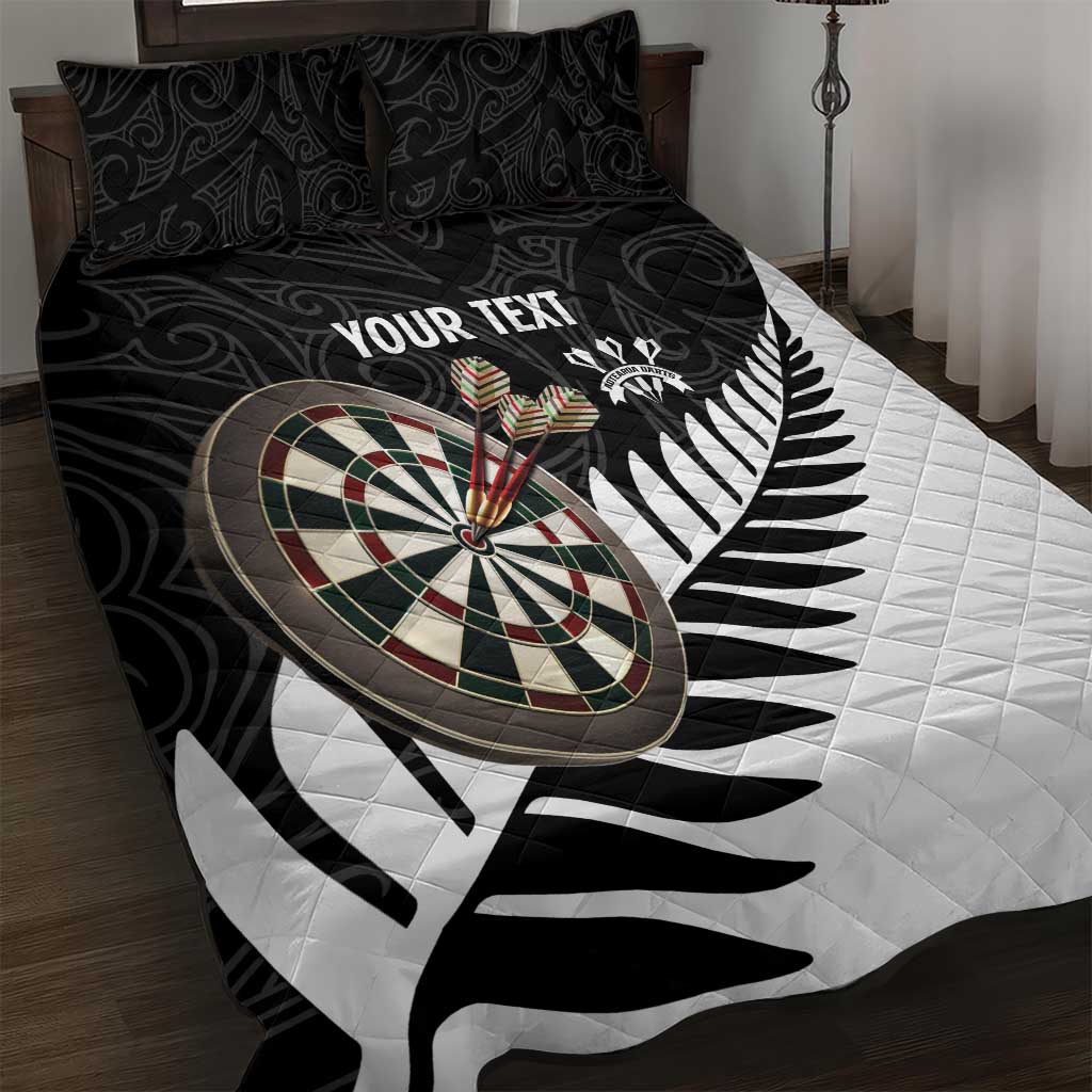 Personalised New Zealand Darts Quilt Bed Set Silver Fern Aotearoa Maori Pattern - Aussie Hoodie