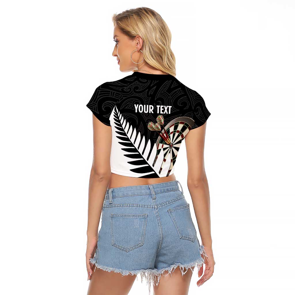 Personalised New Zealand Darts Raglan Cropped T Shirt Silver Fern Aotearoa Maori Pattern - Aussie Hoodie