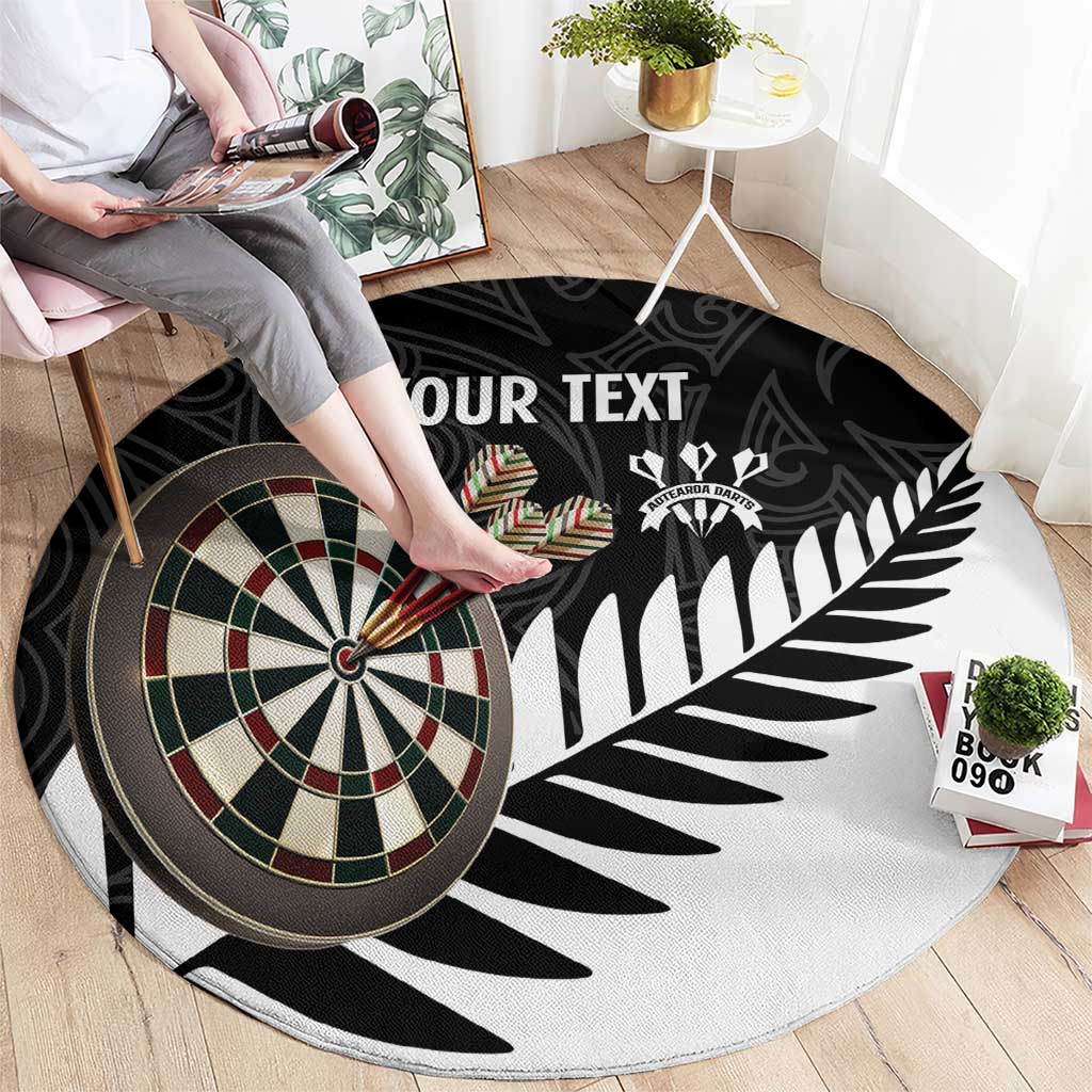 Personalised New Zealand Darts Round Carpet Silver Fern Aotearoa Maori Pattern - Aussie Hoodie