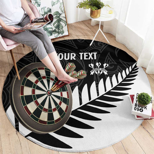Personalised New Zealand Darts Round Carpet Silver Fern Aotearoa Maori Pattern - Aussie Hoodie