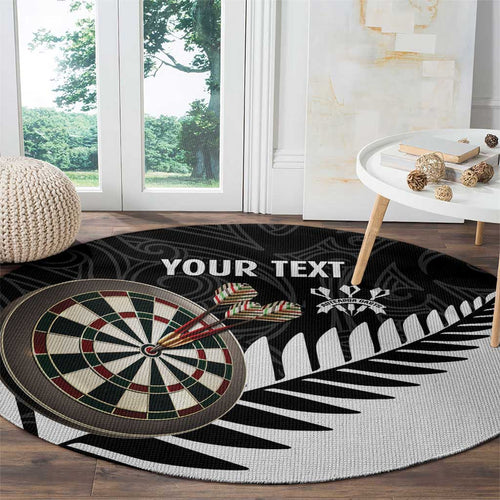 Personalised New Zealand Darts Round Carpet Silver Fern Aotearoa Maori Pattern - Aussie Hoodie