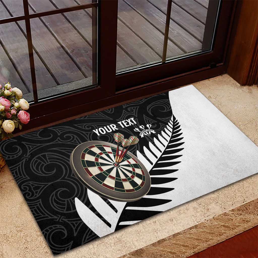 Personalised New Zealand Darts Rubber Doormat Silver Fern Aotearoa Maori Pattern - Aussie Hoodie