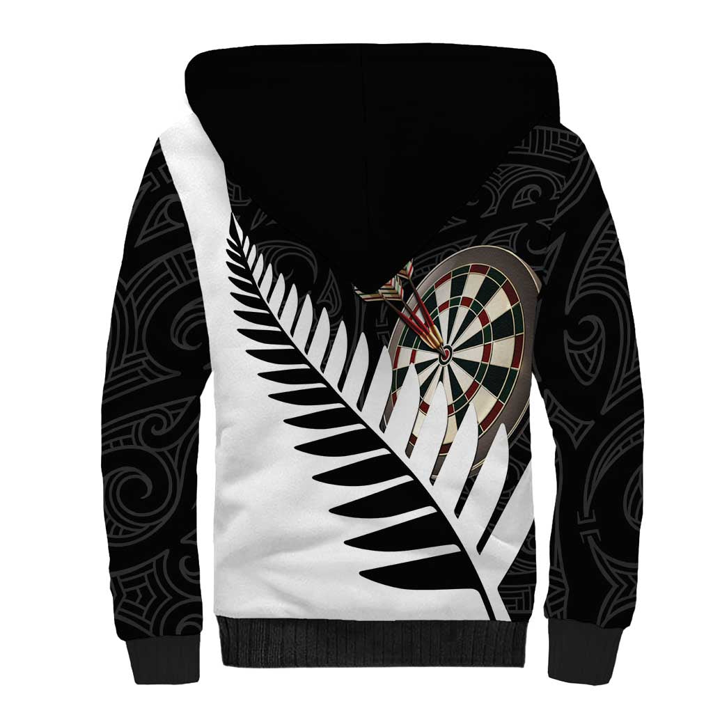 Personalised New Zealand Darts Sherpa Hoodie Silver Fern Aotearoa Maori Pattern - Aussie Hoodie