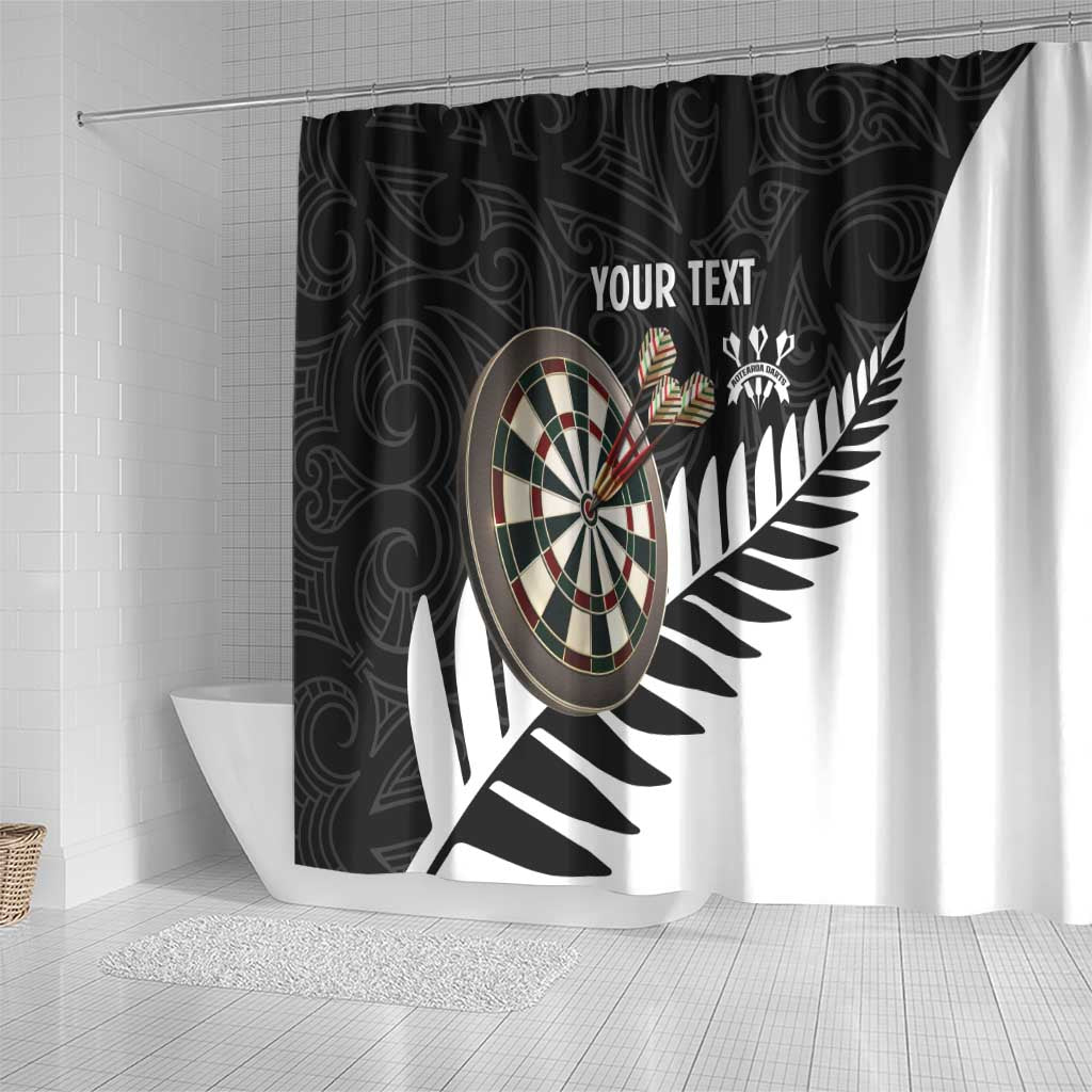 Personalised New Zealand Darts Shower Curtain Silver Fern Aotearoa Maori Pattern - Aussie Hoodie