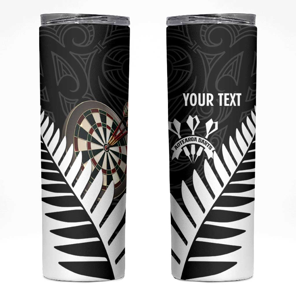 Personalised New Zealand Darts Skinny Tumbler Silver Fern Aotearoa Maori Pattern - Aussie Hoodie