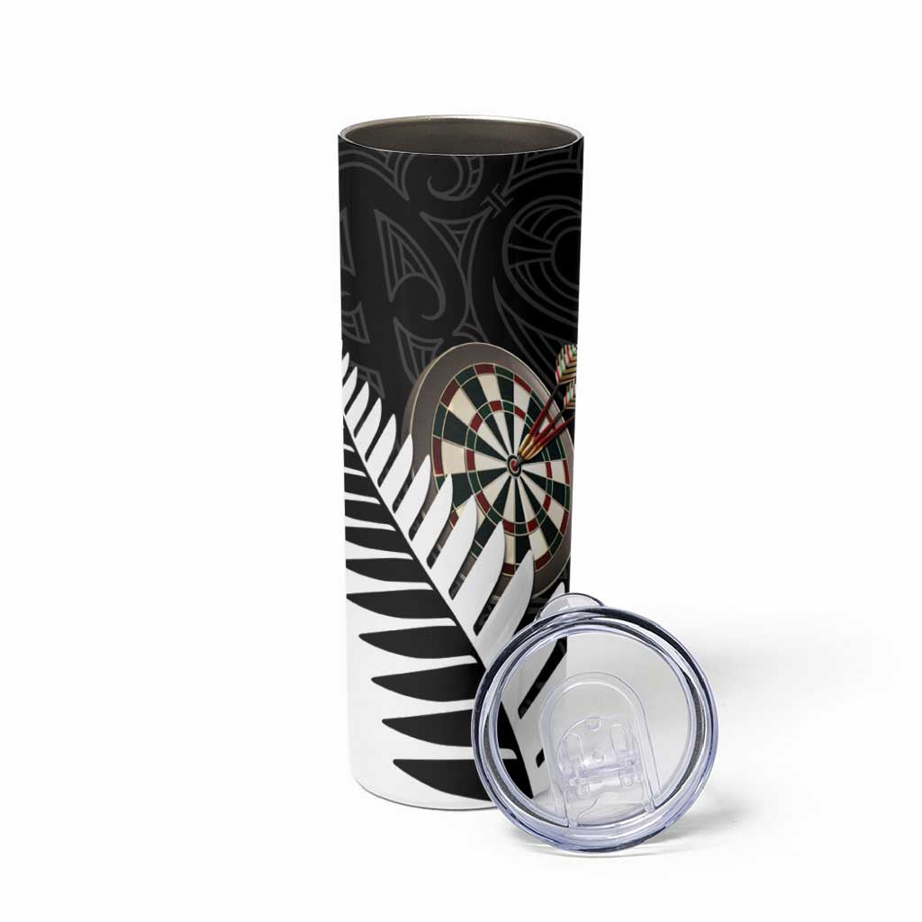 Personalised New Zealand Darts Skinny Tumbler Silver Fern Aotearoa Maori Pattern - Aussie Hoodie