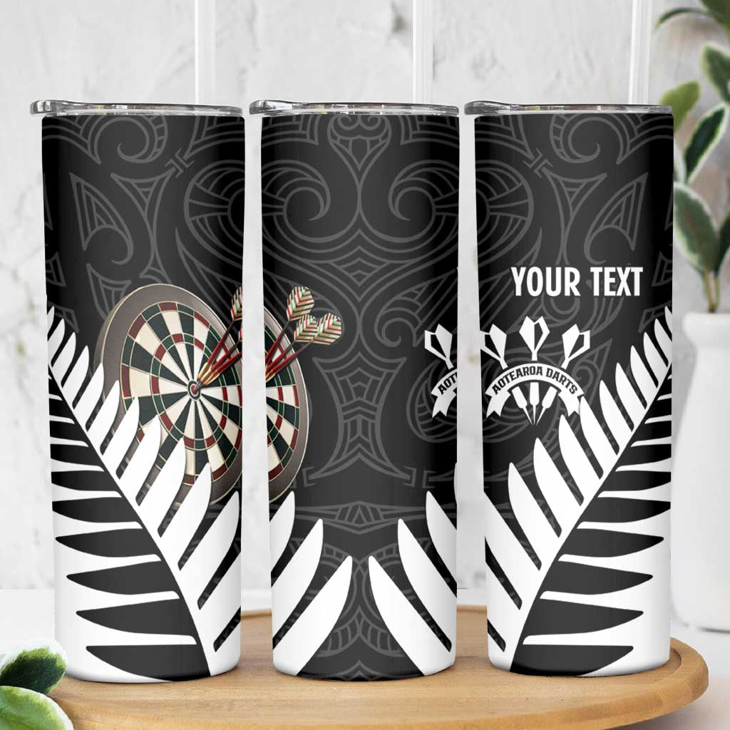 Personalised New Zealand Darts Skinny Tumbler Silver Fern Aotearoa Maori Pattern - Aussie Hoodie