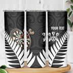 Personalised New Zealand Darts Skinny Tumbler Silver Fern Aotearoa Maori Pattern - Aussie Hoodie