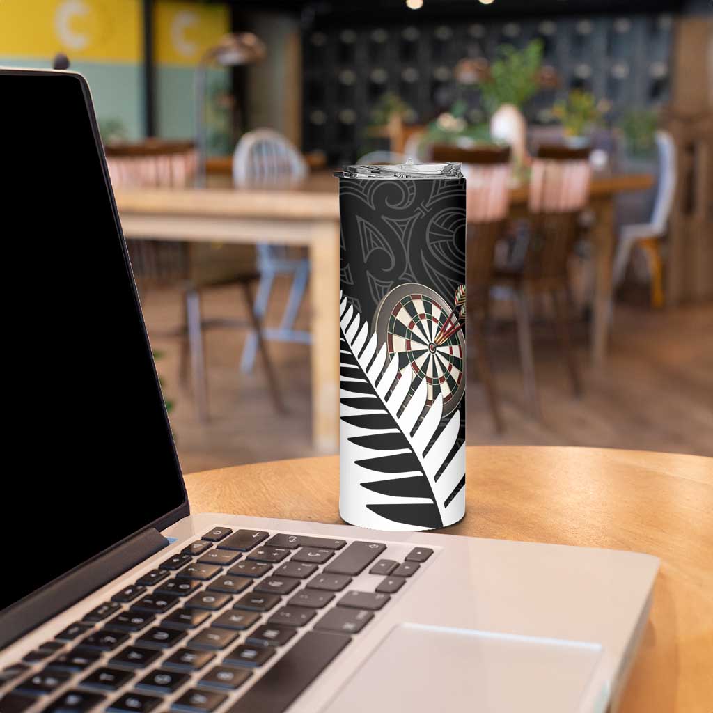 Personalised New Zealand Darts Skinny Tumbler Silver Fern Aotearoa Maori Pattern - Aussie Hoodie