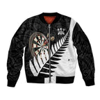 Personalised New Zealand Darts Sleeve Zip Bomber Jacket Silver Fern Aotearoa Maori Pattern - Aussie Hoodie