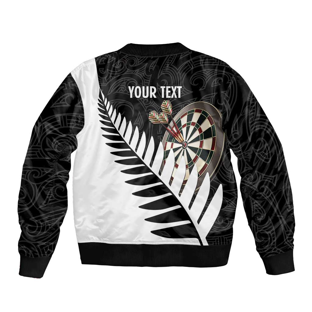 Personalised New Zealand Darts Sleeve Zip Bomber Jacket Silver Fern Aotearoa Maori Pattern - Aussie Hoodie