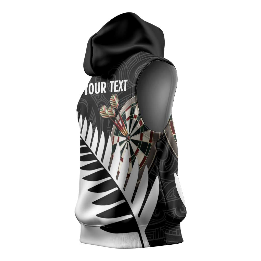 Personalised New Zealand Darts Sleeveless Hoodie Silver Fern Aotearoa Maori Pattern - Aussie Hoodie