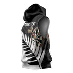 Personalised New Zealand Darts Sleeveless Hoodie Silver Fern Aotearoa Maori Pattern - Aussie Hoodie