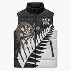 Personalised New Zealand Darts Sleeveless Puffer Jacket Silver Fern Aotearoa Maori Pattern - Aussie Hoodie